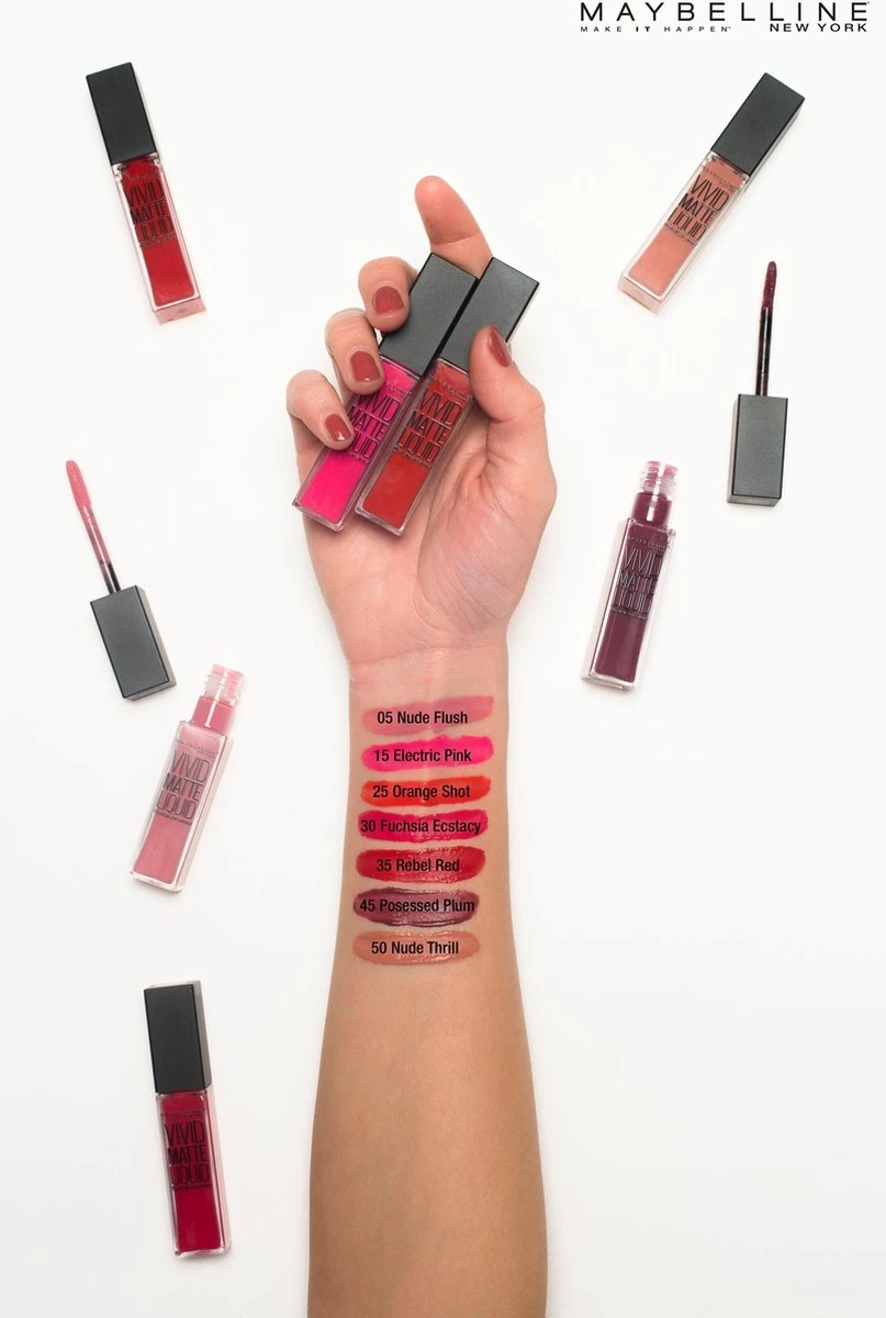 Maybelline Vivid Matte Liquid - 35 Rebel Red - Rood - Lippenstift - Afbeelding 6