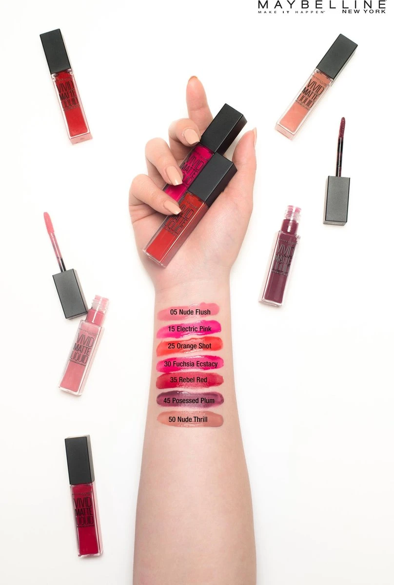 Maybelline Vivid Matte Liquid - 35 Rebel Red - Rood - Lippenstift - Afbeelding 5